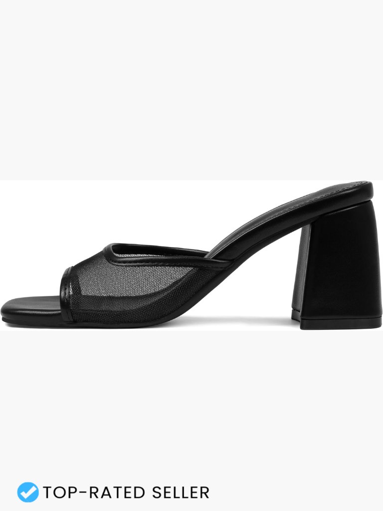 Chunky Heeled Mules Square Open Toe Slip On Dress Sandals Slide Summer Shoes